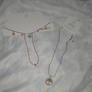 Forever 21 Pink and Silver Necklace Set